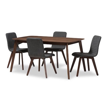 Baxton Studio Sugar Dark Grey Upholstered Walnut Wood Finished 5-Piece Dining Set 144-6796-7946